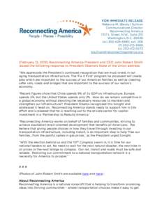 FOR IMMEDIATE RELEASE Rebecca M. (Becky) Sullivan Communications Director Reconnecting America 1707 L Street, N.W., Suite 210 Washington, D.C