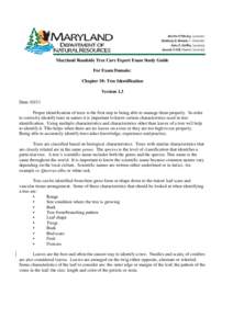 Maryland Roadside Tree Care Expert Exam Study Guide For Exam Domain: Chapter 10: Tree Identification Version 1.3 Date: 03/11 Proper identification of trees is the first step to being able to manage them properly. In orde