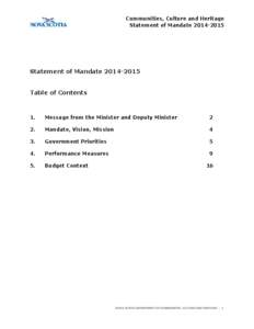 Communities, Culture and Heritage Statement of Mandate[removed]Statement of Mandate[removed]Table of Contents