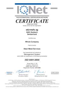 CERTIFICATE IQNet and SQS hereby certify that the organisation  stürmsfs ag