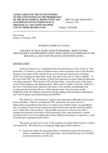 AD HOC GROUP OF THE STATES PARTIES TO THE CONVENTION ON THE PROHIBITION OF THE DEVELOPMENT, PRODUCTION AND BWC/AD HOC GROUP/WP.1 STOCKPILING OF BACTERIOLOGICAL 4 January 1995