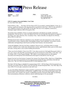 Press Release Release: 10-01 Date: Oct. 3, 2011