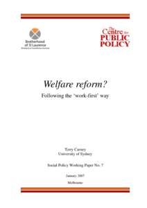 Welfare reform? Following the 'work-first' way