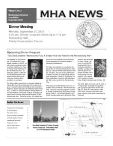 Volume 7, No. 3 Mecklenburg Historical Association September[removed]Dinner Meeting