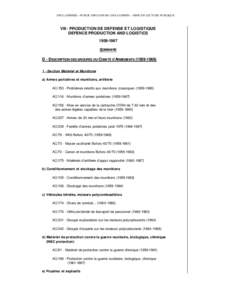 DECLASSIFIED – PUBLIC DISCLOSURE / DECLASSIFIE – MISE EN LECTURE PUBLIQUE  VIII - PRODUCTION DE DEFENSE ET LOGISTIQUE DEFENCE PRODUCTION AND LOGISTICS[removed]SOMMAIRE