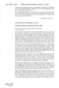 110 STAT[removed]PROCLAMATION 6919—SEPT. 18, 1996 many years of waiting. Finally, I urge Federal, State, and local officials and private organizations to observe this day with appropriate ceremonies, programs, and activ