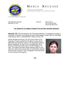 MEDIA  RELEASE STATE OF TENNESSEE TENNESSEE BUREAU OF INVESTIGATION