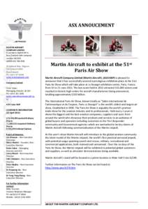 For personal use only  ASX ANNOUCEMENT INDUSTRY: Aviation MARTIN AIRCRAFT