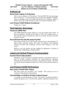 Monthly Progress Report – August and September 2004 ,REVISED Gas Over Bitumen Technical Solution REVISED Industry & Government Collaboration