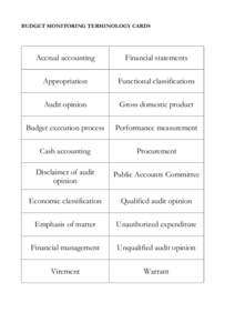 BUDGET MONITORING TERMINOLOGY CARDS  Accrual accounting Financial statements