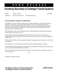 Request for proposal / Kootenay / Regional District of Kootenay Boundary / Kootenay Boundary Transit System / HandyDART / Business / BC Transit / Paratransit
