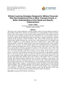 Third 21st CAF Conference at Harvard, in Boston, USA. September 2015, Vol. 6, Nr. 1 ISSN: Efficient Learning Strategies Designed for Military Personnel Who Have Experienced One or More Traumatic Events: A