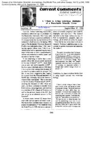 Essays of an Information Scientist: Journalology, KeyWords Plus, and other Essays, Vol:13, p.346, 1990 Current Contents, #38, p.3-9, September 17, 1990 I I