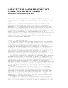 AGRICULTURAL LABOR RELATIONS ACT