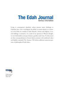 The Edah Journal Tammuz 5762 Edition