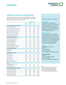 Publications  Indices des marchés au 31 juillet 2014 Morneau Shepell vous présente son résumé hebdomadaire des rendements des principaux indices des marchés ainsi que des portefeuilles de référence généralement 