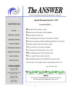 FCBHA  Fayette County Behavioral Health Administration’s Newsletter Winter 2012