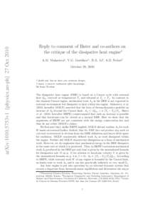 arXiv:1010.5753v1 [physics.ao-ph] 27 Oct[removed]Reply to comment of Bister and co-authors on the critique of the dissipative heat engine∗ A.M. Makarieva1 , V.G. Gorshkov1 , B.-L. Li2 , A.D. Nobre3 October 28, 2010