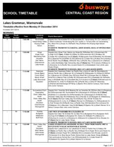 CENTRAL COAST REGION  SCHOOL TIMETABLE Lakes Grammar, Warnervale Timetable effective from Monday 01 December 2014 Amended[removed]