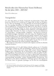 Bericht über den Historischen Verein Heilbronn für die Jahre 2001 – [removed]HANS PETER BRUGGER