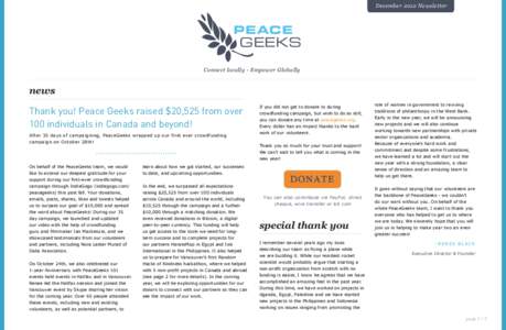 December 2012 Newsletter  PEACE GEEKS