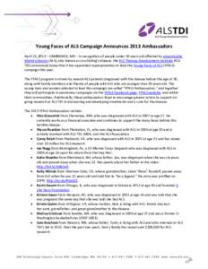 Young Faces of ALS Campaign Announces 2013 Ambassadors