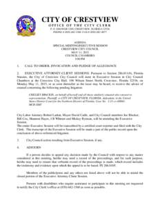 CITY OF CRESTVIEW OFFICE OF THE CITY CLERK P. O. DRAWER 1209, CRESTVIEW, FLORIDAPHONE # (FAX # (AGENDA