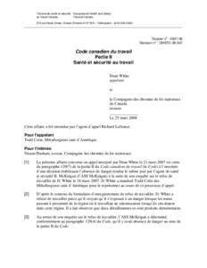 Tribunal de santé et sécurité Occupational Health and Safety au travail Canada Tribunal Canada 275 rue Slater Street, Ottawa (Ontario) K1P 5H9 – Télécopieur : ([removed]_______________________________________