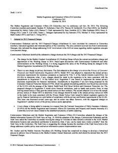 Attachment One Draft: [removed]Market Regulation and Consumer Affairs (D) Committee Conference Call October 20, 2014 The Market Regulation and Consumer Affairs (D) Committee met via conference call Oct. 20, 2014. The foll