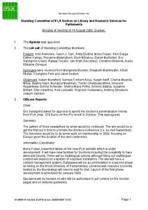 http://www.ifla.org/VII/s3/index.htm  Standing Committee of IFLA Section on Library and Research Services for Parliaments Minutes of meeting of 14 August 2008, Quebec,