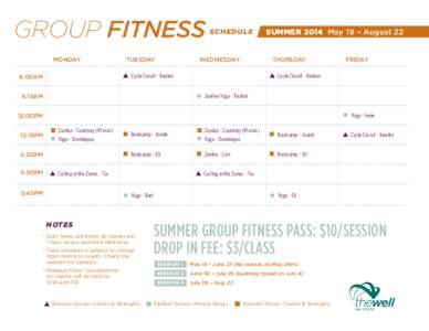 GROUP FITNESS MONDAY TUESDAY  SCHEDULE