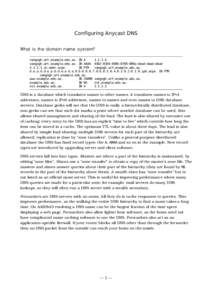 Configuring Anycast DNS What is the domain name system? vangogh.art.example.edu.au. IN Avangogh.art.example.edu.au. IN AAAA 0102:0304:0506:0708:090a:dead:dead:deadin-addr.arpa.