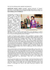 TEXT OF THE INTRODUCTORY ADDRESS DELIVERED BY: PROFESSOR PHILIP NOLAN, President, National University of Ireland, Maynooth, on 1 December 2011 in The Royal College of Physicians in Ireland, on