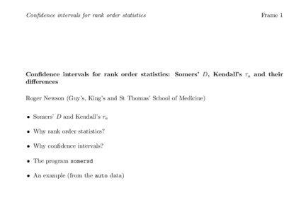 Confidence intervals for rank order statistics  Frame 1