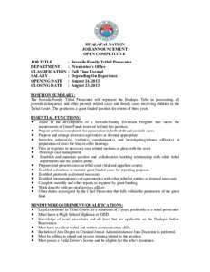 HUALAPAI NATION JOB ANNOUNCEMENT OPEN COMPETITIVE JOB TITLE DEPARTMENT CLASSIFICATION