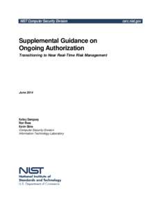 Supplemental Guidance on Ongoing Authorization:  Transitioning to Near Real-Time Risk Management