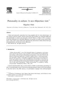 Mind / Personality psychology / Gordon Allport / Culture / Social psychology / Cultural psychology / Borderline personality disorder / Ed Diener / Mood / Psychology / Behavior / Behavioural sciences