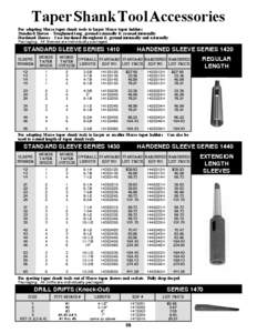 Taper Shank Tool Accessories For adapting Morse taper shank tools to larger Morse taper holders. Standard Sleeves - Toughened tang, ground externally & reamed internally.