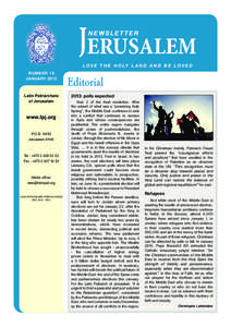 JERUSALEM newsletter l o v e t h e H o ly l a n d a n d b e l o v e d  N u m b e r 19