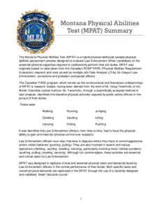 Montana Physical Abilities Test (MPAT) Summary