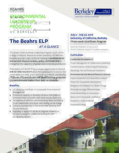INTERNATIONAL AND EXECUTIVE PROGRAMS  The Beahrs ELP AT A GLANCE