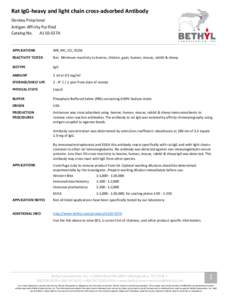 Rat IgG-heavy and light chain cross-adsorbed Antibody Donkey Polyclonal Antigen Affinity Purified Catalog No. A110-337A