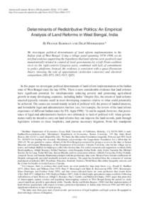 American Economic Review 100 (September 2010): 1572–1600 http://www.aeaweb.org/articles.php?doi=aerDeterminants of Redistributive Politics: An Empirical Analysis of Land Reforms in West Bengal, Indi