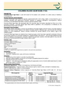 Columbia Blood Agar Base Product Information Page