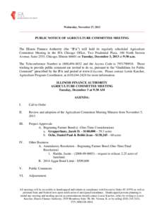 Wednesday, November 27, 2013  ______________________________________________________________________________ PUBLIC NOTICE OF AGRICULTURE COMMITTEE MEETING ________________________________________________________________