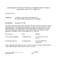 Acknowledgement and Consent for Disclosure of Potential Conflict(s) of Interest and a Waiver under 18 U. S.C. $208 (b)(3) Lou Morris, Ph.D. Committees: