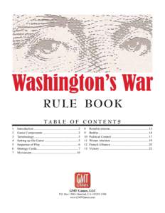Washington’s War Rules Manual  1 RULE BOOK TABLE OF CONTENTS