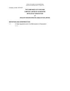 Articles of Association as amended following Annual General Meeting held on 16th May 2015 Company number: THE COMPANIES ACTS