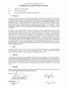 PALM BEACH COUNTY COMMISSION ON ETHICS  COMPLIANCE REVIEW MEMORANDUM To:  Alan Johnson, Executive Director