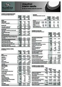 Unaudited interim results for the six months ended 30 June 2013 Hlumisa Investment Holdings Limited Company registration number[removed]STATEMENT OF COMPREHENSIVE INCOME